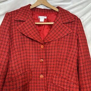 Jane Seymour Double breasted Tweed blazer jacket‎ Textured buttons Women's M Red